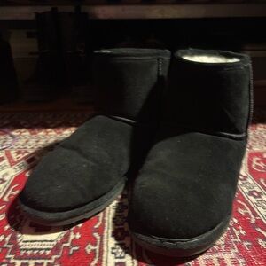 Black Suede Short Shearling Lined Ankle Boots